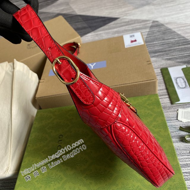 Gucci新款包包 古馳鱷魚紋皮腋下包單肩包 Gucci全皮GG Jackie全皮腋下包斜挎包 636709  ydg3202